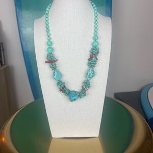 Turquoise + Red Multi-Stone Chunky Statement Necklace